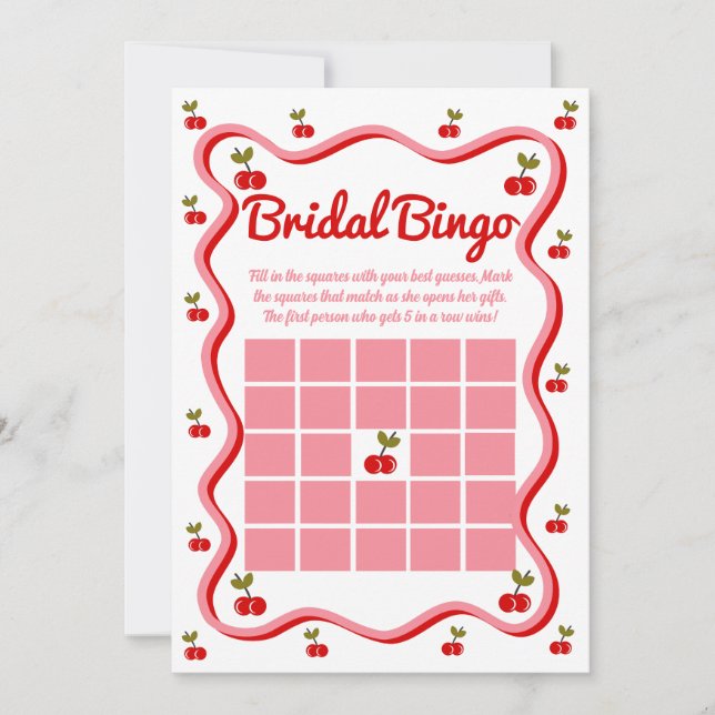 Bridal Bingo Retro Cherry Brautparty Game Card Einladung (Vorderseite)