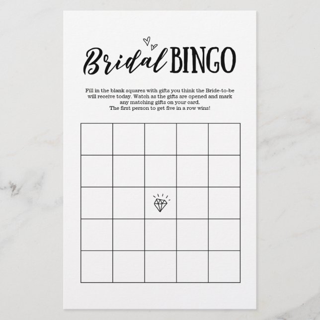 Bridal Bingo Spiel für Hochzeit oder Brautparty (Vorderseite)