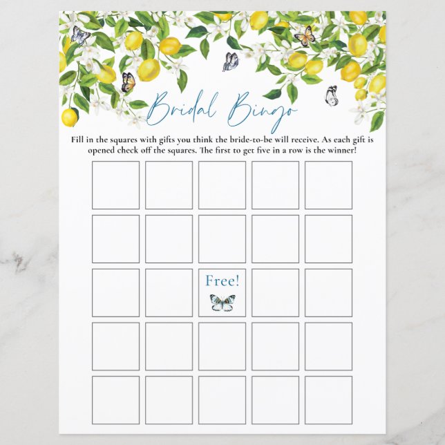 Bridal Bingo | Summer Lemon Brautparty Game (Vorderseite)