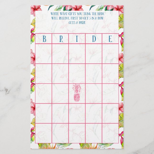 Bridal Bingo Tropical Brautparty Briefpapier (Vorderseite)