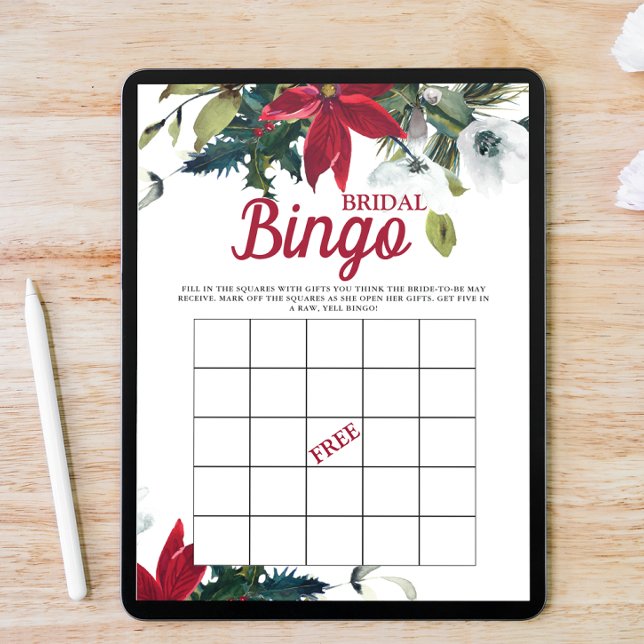 Bridal Bingo Winter Poinsettia Brautparty Game Einladung (Von Creator hochgeladen)