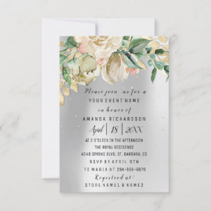 Bridal Birthday Blume Gold Minze Silber Grau Paint Einladung