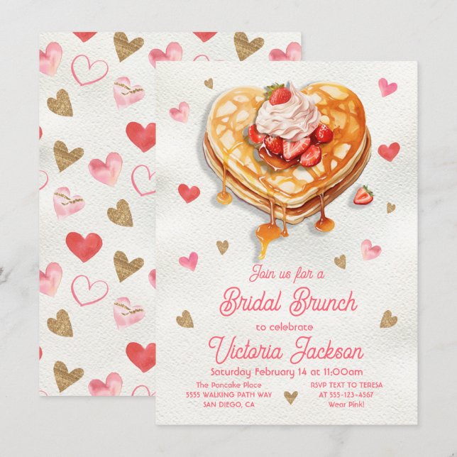 Bridal Birthday Pancake Heart Brunch Einladung (Vorne/Hinten)
