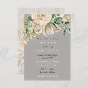 Bridal Birthday Party Rose Paint Floral Gray Einladung