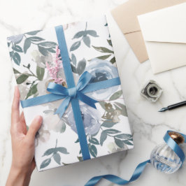 Bridal Blue und White Water Color Rose Geschenkpapier