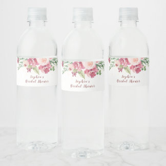 Bridal Blush Gold Aquarellfarben Rose Wasserflaschenetikett