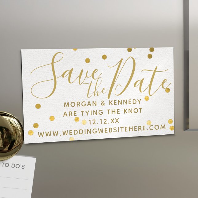 Bridal Blush Gold Confetti Magnetic speichern Date Magnetische Visitenkarte (Add your Save the Date details to this pretty blush pink and gold business card sized magnets)
