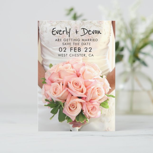 Bridal Bouquet Save the Date Einladung (Stehend Vorderseite)