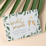 Bridal Brunch Champagne & Eukalyptus Brautparty Einladung<br><div class="desc">Ein klassisches Thema mit einer modernen Drehung. Dieses Design besteht aus einem Rahmen aus handgemalten Aquarellen, einem handgeschriebenen Goldskript und einer Illustration zweier Champagnergläser. Ihre Duschdetails erscheinen in der modernen serifenlosen Typografie mit dem Datum in einem Script-Schriftart. Karten werden in Pastellgelb getönt. Klicken Sie auf "Personalisieren" und ändern Sie den...</div>