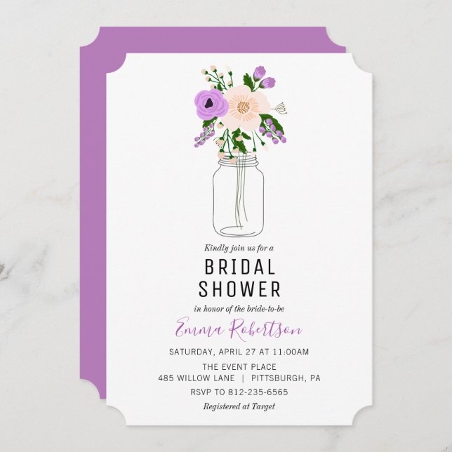 Bridal Brunch Lila Bouquet Dusche Einladung (Vorne/Hinten)