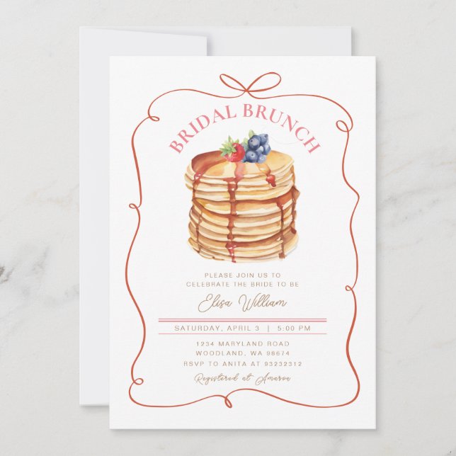 Bridal Brunch Pancake Red Conquette Whimsical Einladung (Vorderseite)