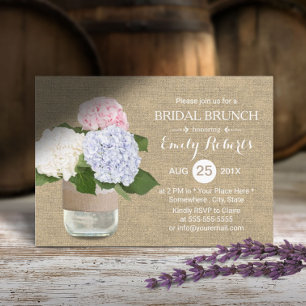 Bridal Brunch Rustic Hydrangea Mason Jar Burlap Einladung