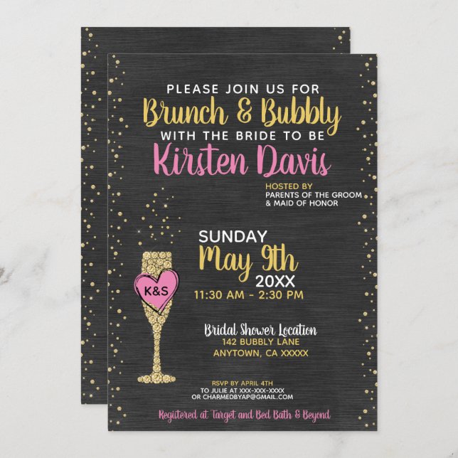 Bridal Brunch und Bubbly Brautparty Einladung (Vorne/Hinten)