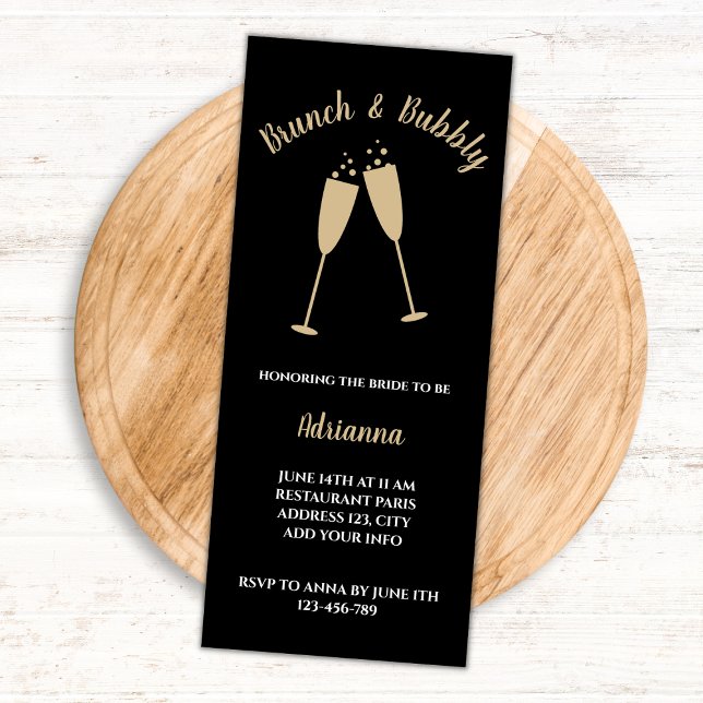 Bridal Brunch und Bubbly elegant in Schwarz und Go Einladung (bridal brunch and bubbly invitation brunch and bubbly baridal shower black and golden champagne )