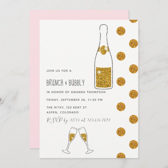 Bridal Brunch und Bubbly Polterabend Einladung (Vorne/Hinten)