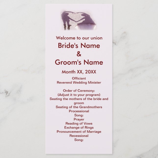 Bridal Couple Silhouette Herz in Sand Wedding Programm (Vorderseite)