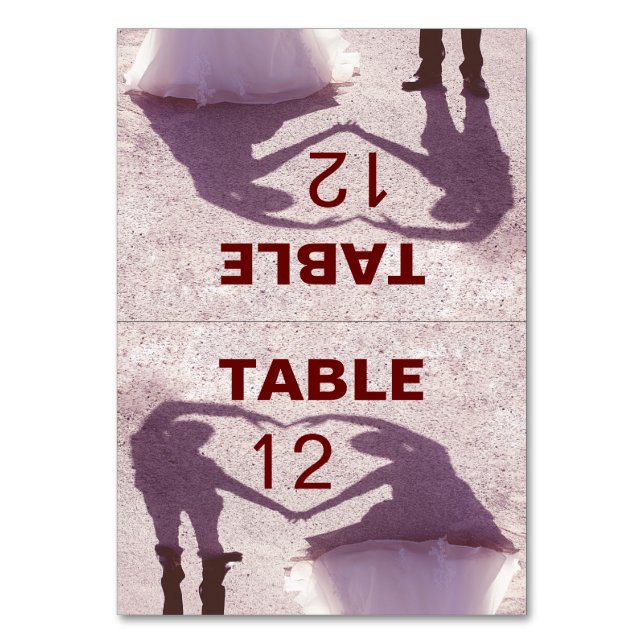 Bridal Couple Silhouette Herz in Sand Wedding Tischnummer (Vorderseite)