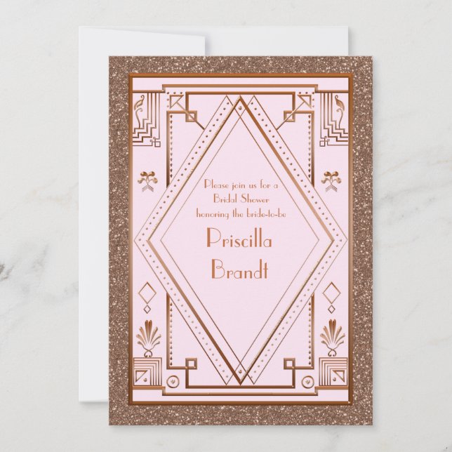 Bridal Dusche Einladung, Gatsby, Glitzer pink Einladung (Vorderseite)