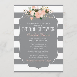 Bridal-Dusche Einladung, Graustreifen-Pfirsich Einladung