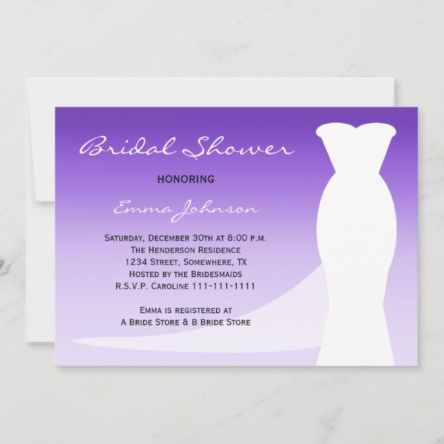 Bridal Dusche Einladung Lila Ombre (Vorderseite)