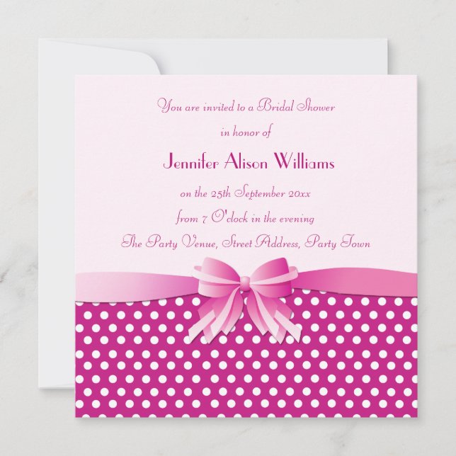 Bridal Dusche Einladung Pink Polka Dosen mit Bow (Vorderseite)