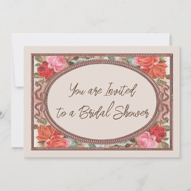Bridal Dusche Einladung Rosa Vintage Rose (Vorderseite)