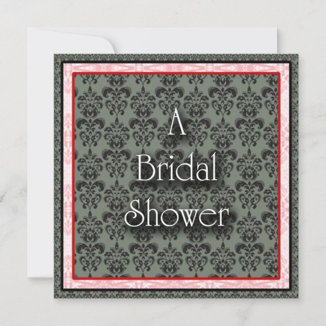 Bridal Dusche Einladung Rot/Schwarz Damask (Vorderseite)