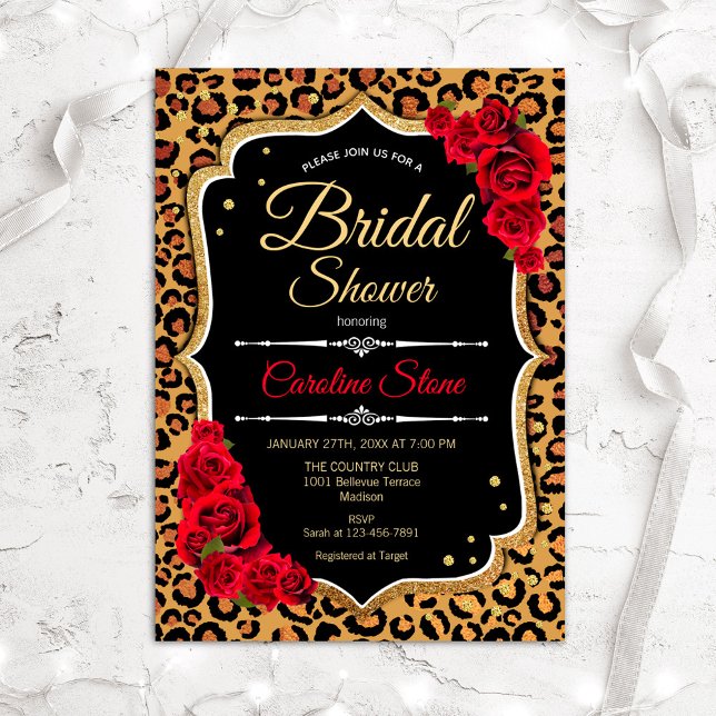 Bridal Dusche Einladung Rote Rosen Leopard Print (Von Creator hochgeladen)