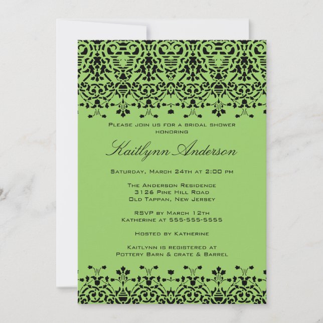 Bridal-Dusche "Green & Black Damask" Einladung (Vorderseite)