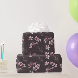 Bridal Dusty Burgundy Blume und Vögel Geschenkpapier