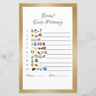 Bridal Emoji Pictionary Game Paper Sheet
