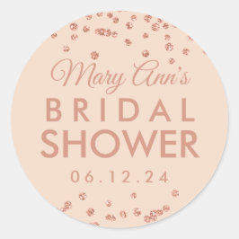 Bridal Favor Tag Rose Gold Glitzer Confetti Blush Runder Aufkleber