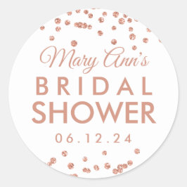 Bridal Favor Tag Rose Gold Glitzer Confetti White Runder Aufkleber