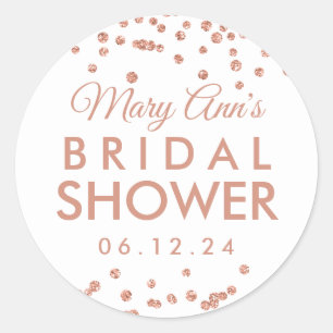 Bridal Favor Tag Rose Gold Glitzer Confetti White Runder Aufkleber