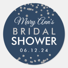 Bridal Favor Tag Silver Glitzer Confetti Navy Blue Runder Aufkleber