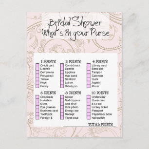 Bridal game- What i in your shower purse? Einladungspostkarte