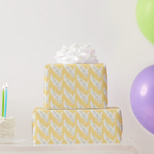 Bridal, gelb und weiß, Federmuster Geschenkpapier