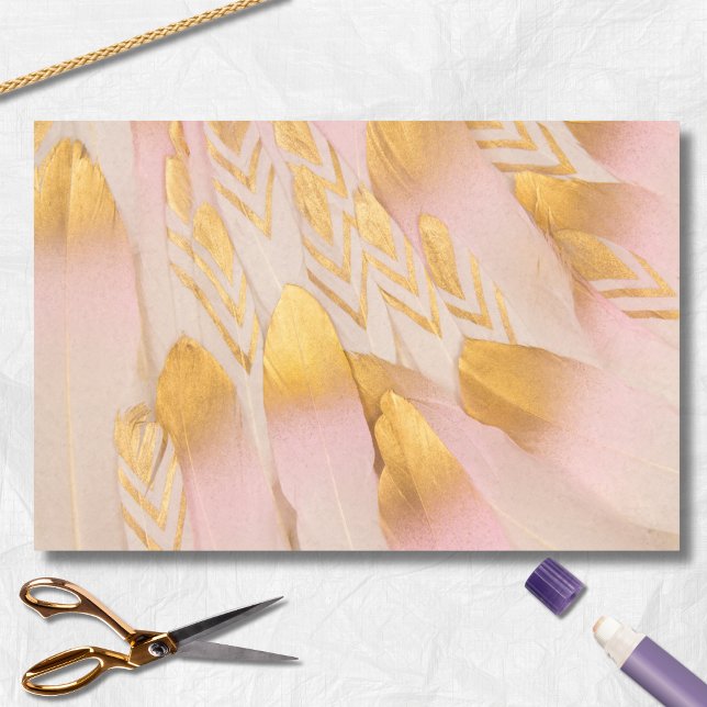 Bridal Gold Pink Arrow Feathers Seidenpapier (Von Creator hochgeladen)