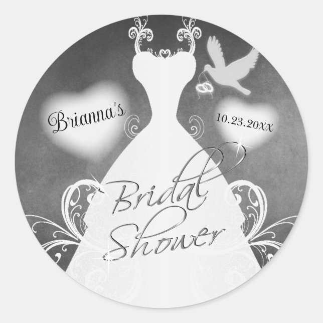 Bridal Gown auf Chalkboard mit Lace & White Dove Runder Aufkleber (Vorderseite)