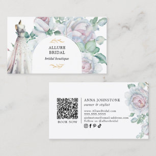 Bridal Gown Blooming Florals QR-Code Visitenkarte