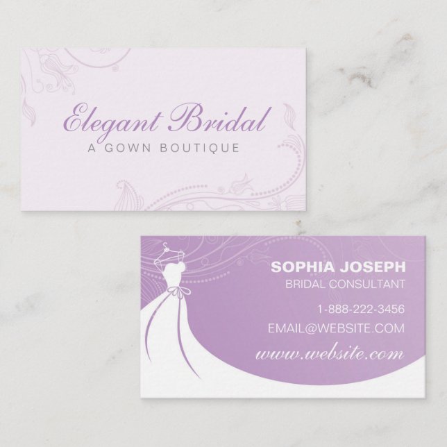 Bridal Gown Boutique Lila Lavender Business Card Visitenkarte (Vorne/Hinten)