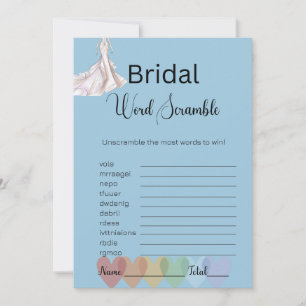 Bridal Gown Bridal Blue Word Scramble Game Einladung