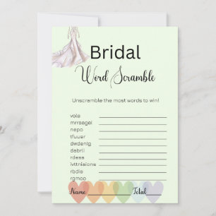 Bridal Gown Bridal Green Word Scramble Game Einladung