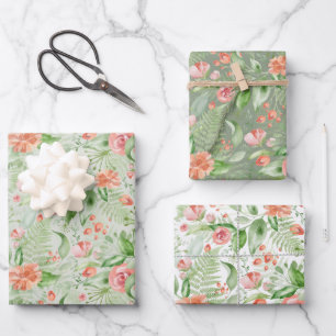 Bridal Green und Pink Tropische Blume und Ferns Geschenkpapier Set