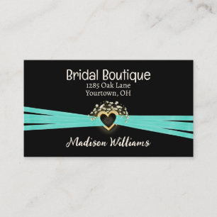 Bridal Heart und Aqua Ribbon Visitenkarte