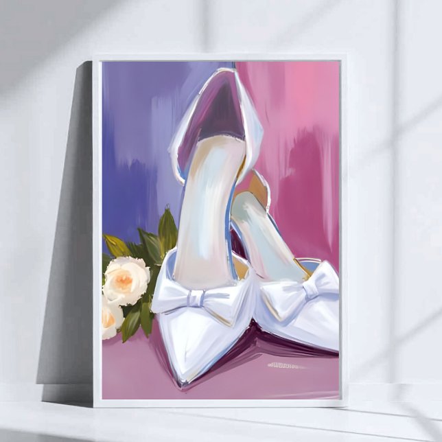 Bridal Heels | White Bow Rose Watercolor Wedding Poster (Von Creator hochgeladen)