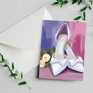 Bridal Heels | White Rose Watercolor Wedding Card