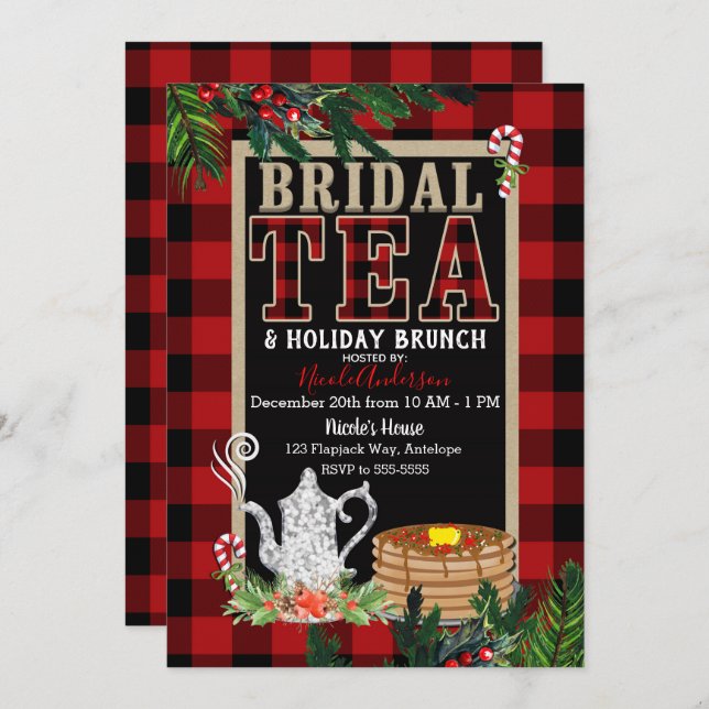 Bridal Holiday Tea & Brunch Elegante Rustikal Kari Einladung (Vorne/Hinten)