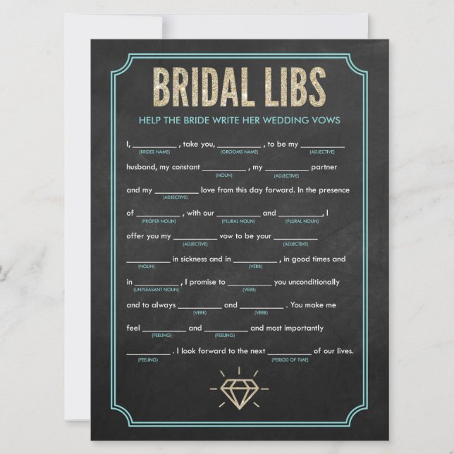 Bridal Libs Junggeselinnen-Abschied Game Card (bla Einladung (Vorderseite)