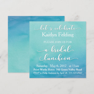 Bridal Luncheon Aquamarin & Blue Watercolor Ombre Einladung